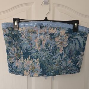 Stevie By Steve Madden Blue Floral Tapestry Eyelet Stapeless Crop Top Size XL